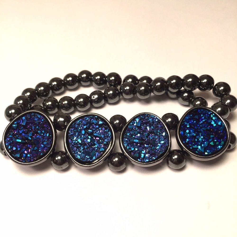 Blue & Onyx Druzy Bracelet
